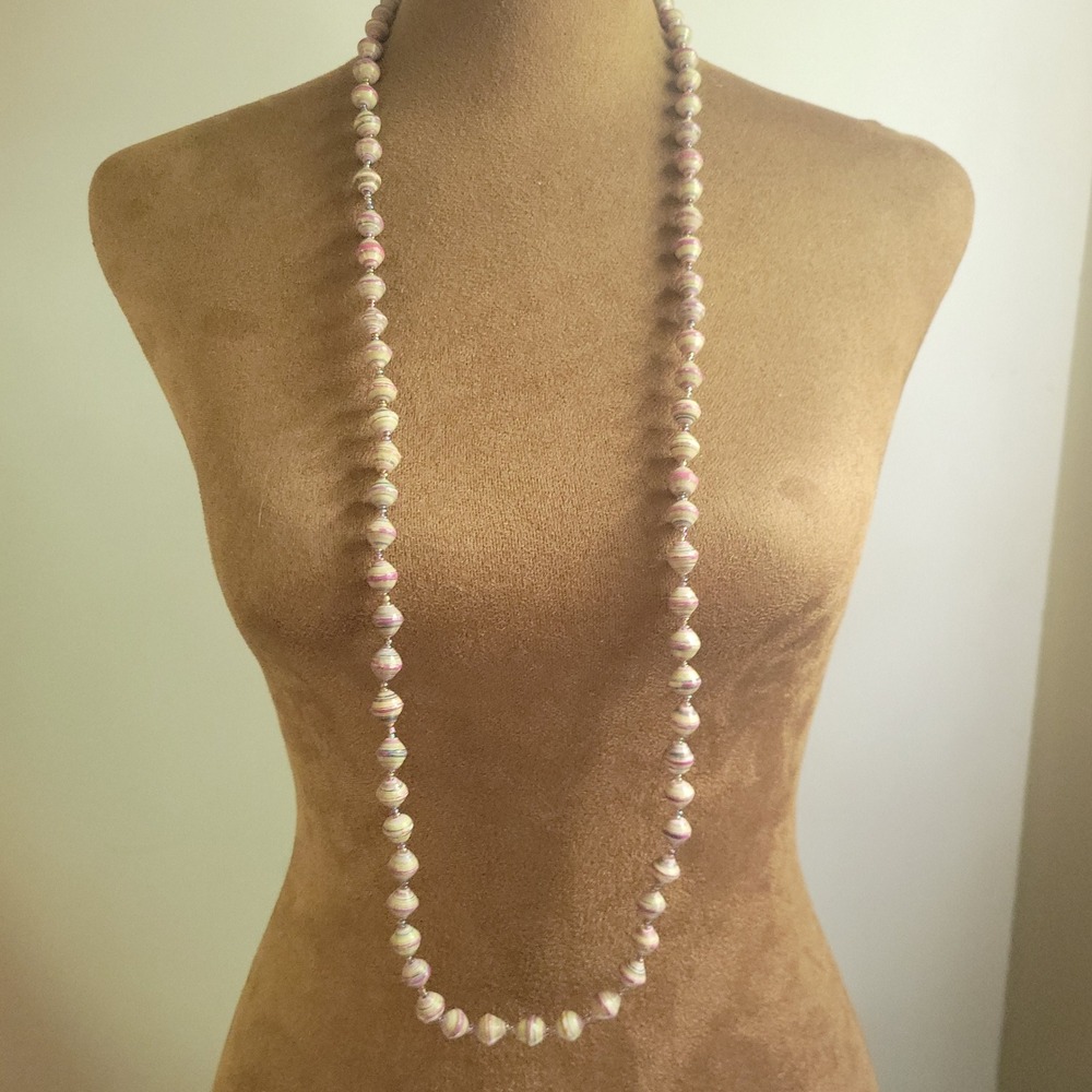 Beads for Life Uganda Handcrafted Pink Paper Bead Toggle Necklace 18in Ethno